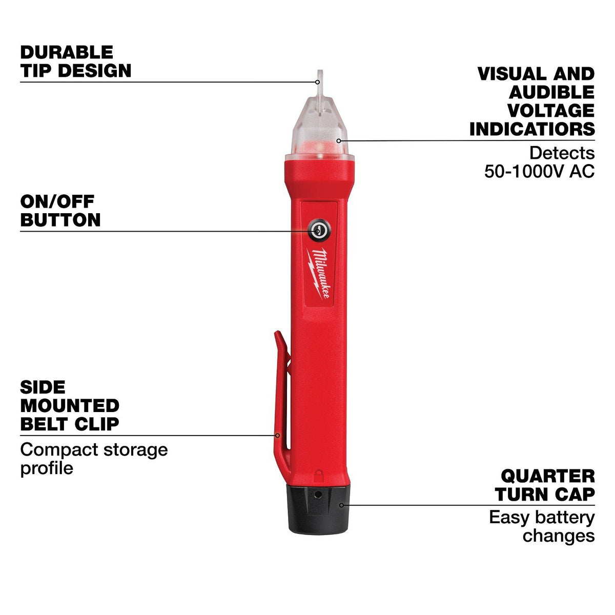 Milwaukee 3200D-20 Non-Contact Voltage Detector 50V to 1000V AC with Audible LED Alerts (2 Pack) - 3