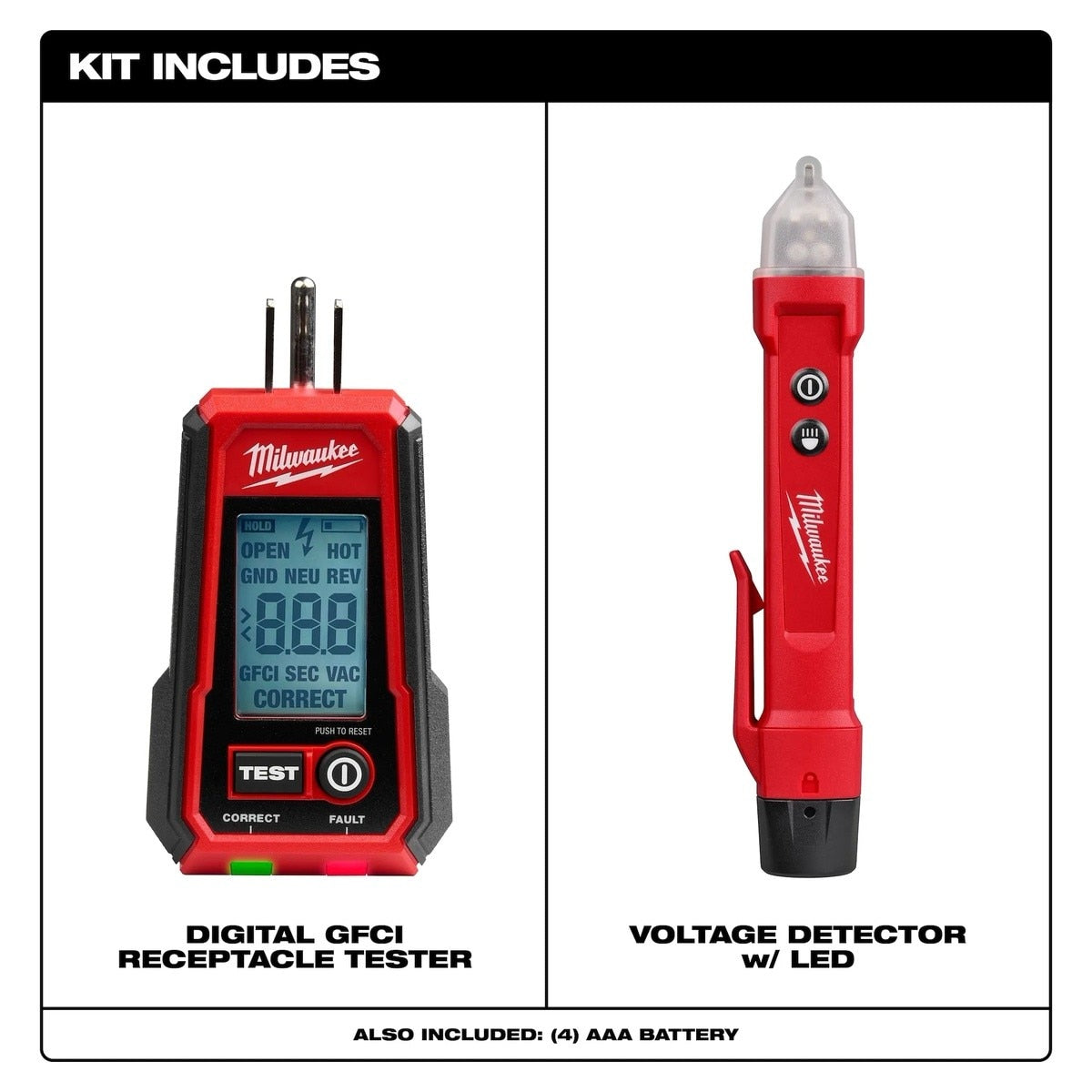 Milwaukee 3211-20 Digital GFCI Receptacle Tester and Voltage Detector with LED - 4