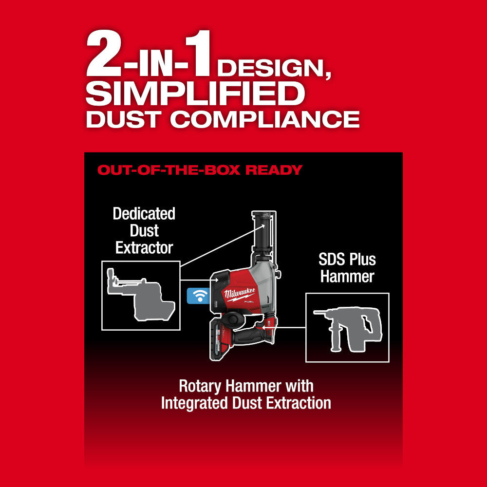 Milwaukee 3311-22 M18 FUEL Overhead Rotary Hammer w/ Integrated Dust Extraction - 9