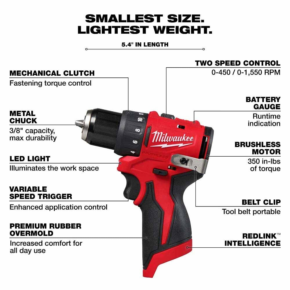 Milwaukee 3401-20 M12 Subcompact Brushless 3/8" Drill/Driver - 2