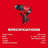 Milwaukee 3401-20 M12 Subcompact Brushless 3/8" Drill/Driver - 3