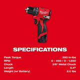 Milwaukee 3401-22 M12 Subcompact Brushless 3/8" Drill/Driver Kit - 5