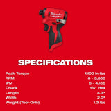 Milwaukee 3450-20 M12 Subcompact Brushless 1/4" Hex Impact Driver - 4