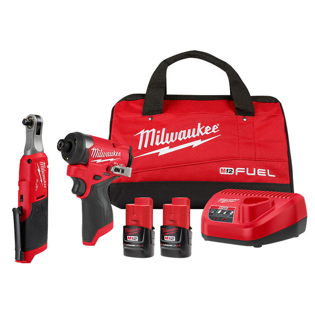 Milwaukee 3453-22HSR M12 Fuel 1/4" Hex Impact Driver Kit w/ 3/8" High Speed Ratchet