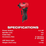 Milwaukee 3485-20 M12 FUEL 1/4" Right Angle Die Grinder - 7