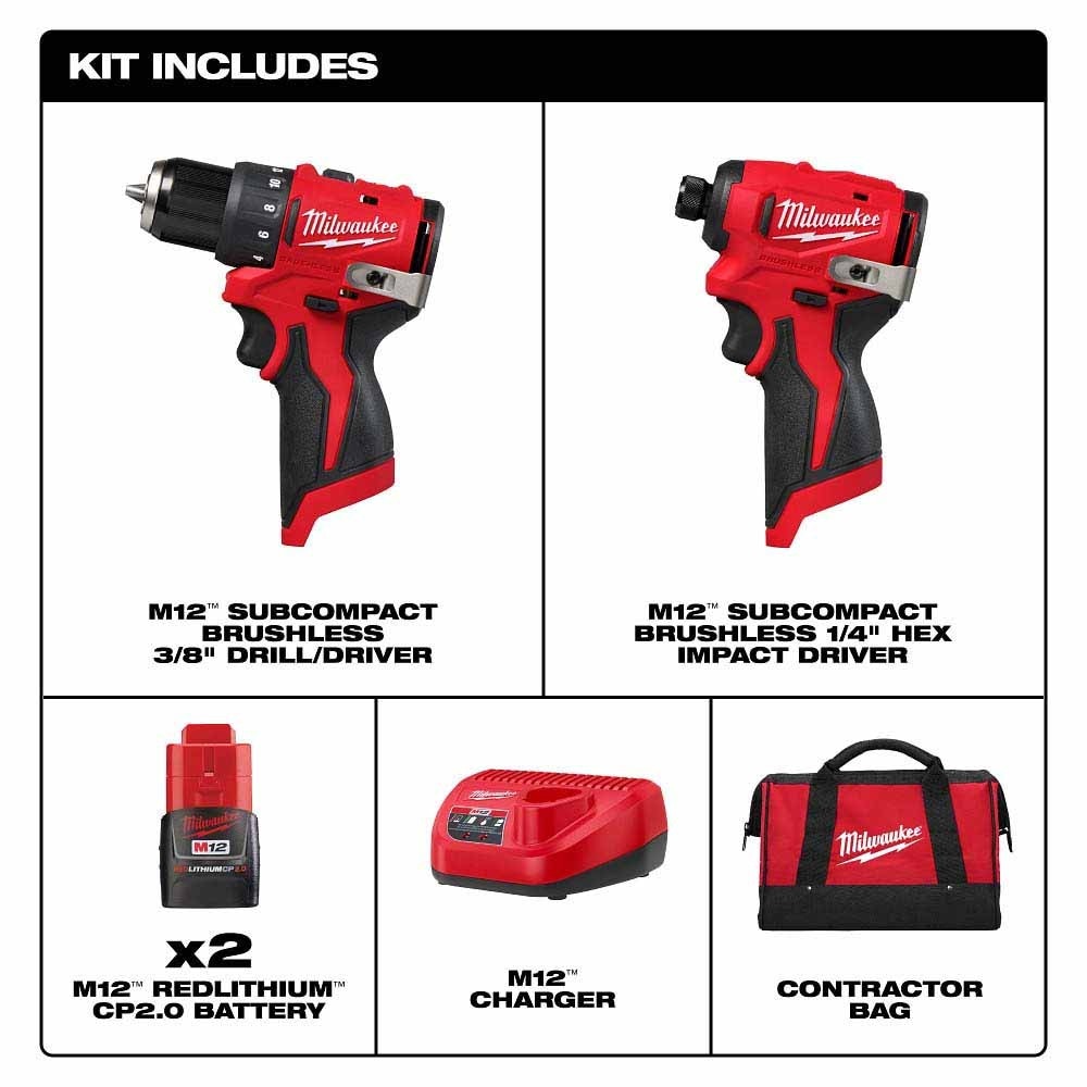Milwaukee 3494-22 M12 Subcompact Brushless 2-Tool Combo Kit - 5
