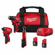 Milwaukee 3494-23R M12 12V Brushless Drill/ImpactDriverCombo Kit w/ 3/8" Ratchet,Batteries&Bag