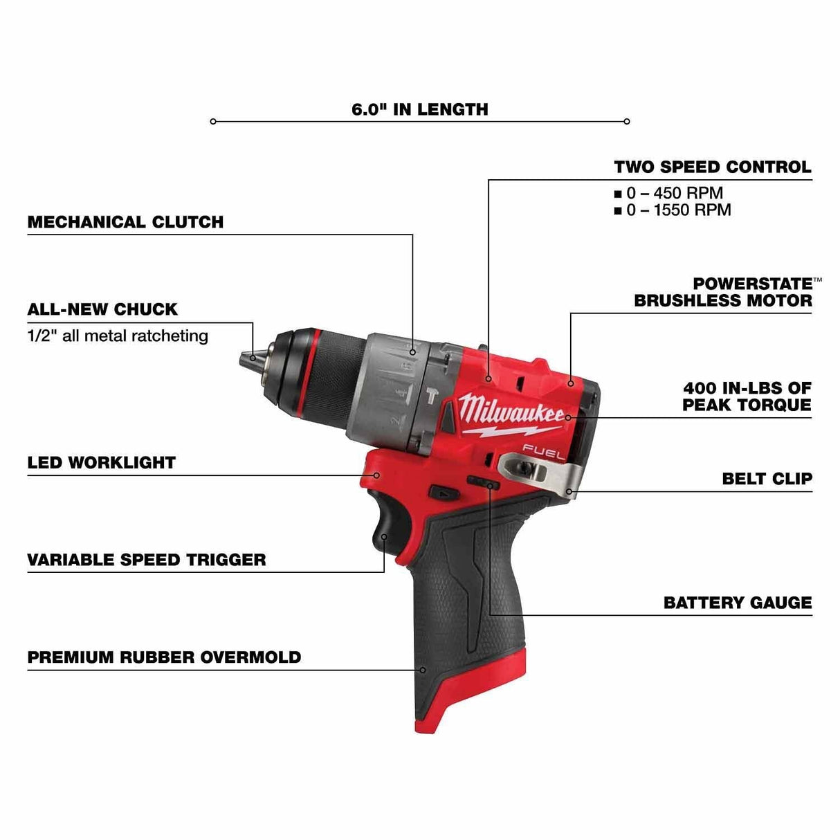 Milwaukee 3495-23 M12 FUEL 3-Tool Combo Kit with 1/2 Inch Hammer Drill, HACKZALL Recip Saw, ROVER Flood Light, Charger and CP2.0 Batteries (2 Pack) - 7