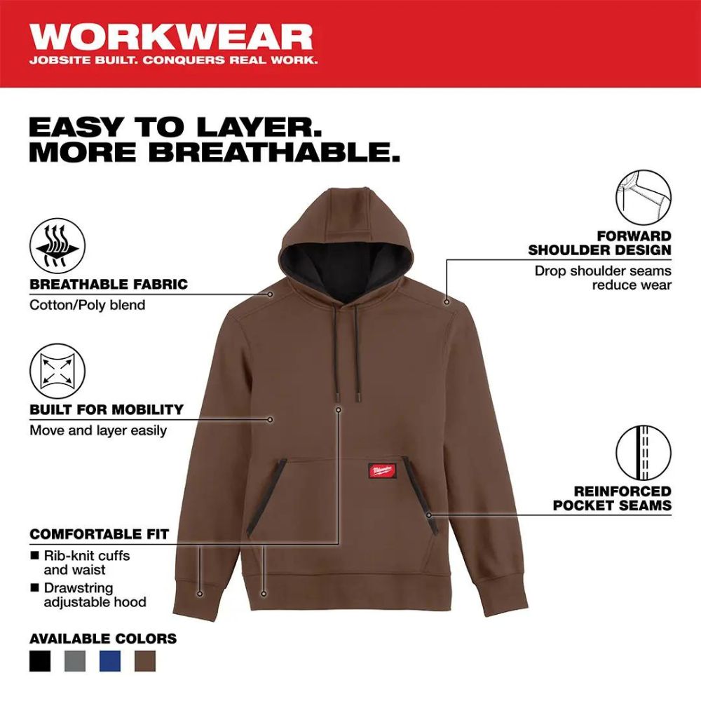 Milwaukee 351BR-2X Midweight Pullover Hoodie Brown 2X - 4