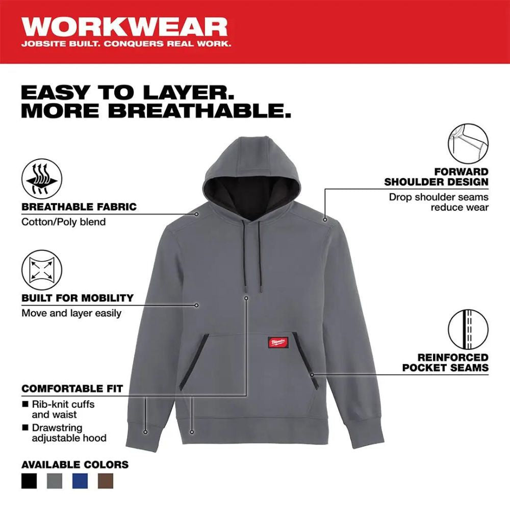 Milwaukee 351G-2X Midweight Pullover Hoodie Gray 2X - 4