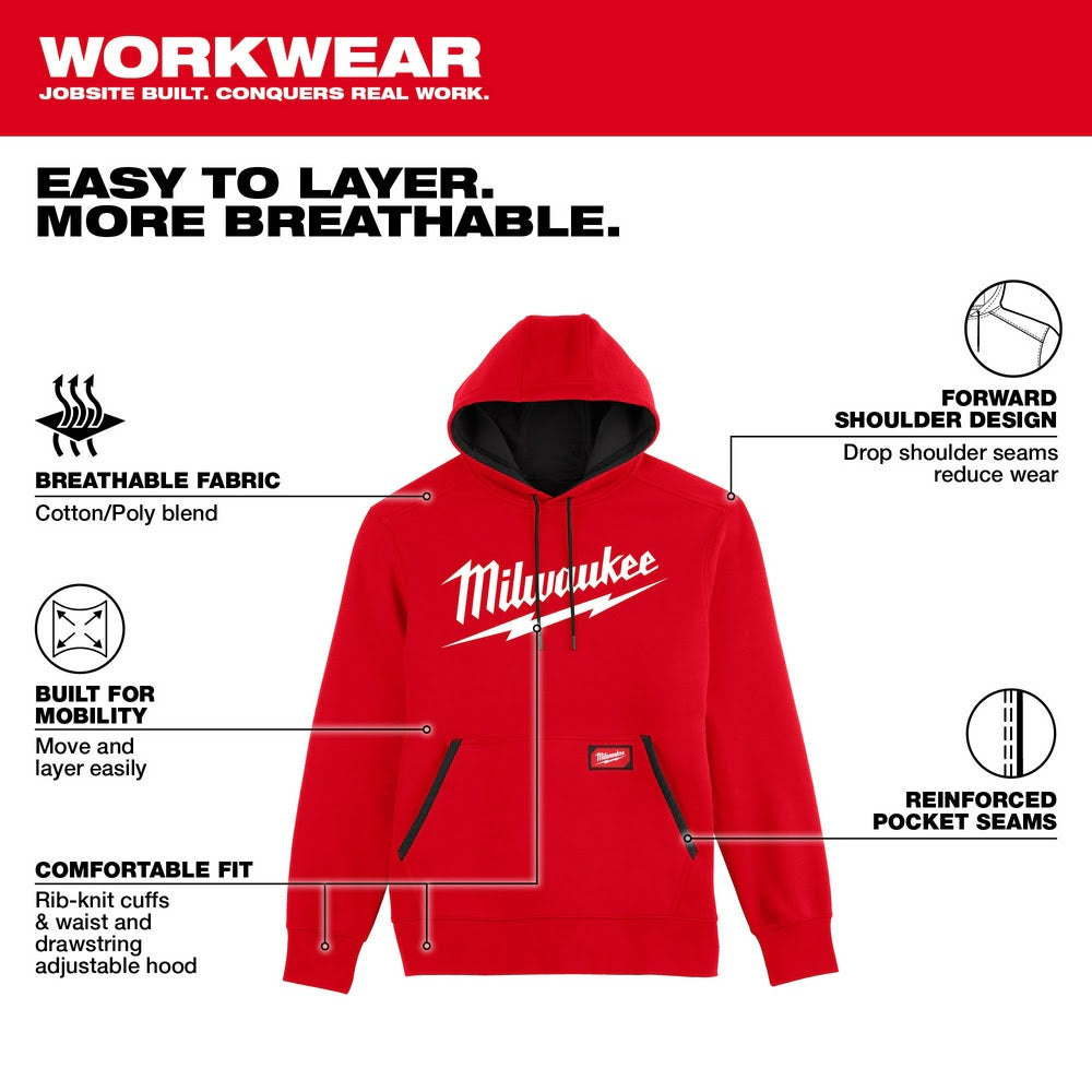 Milwaukee 352R Midweight Pullover Hoodie - Logo Red - 2