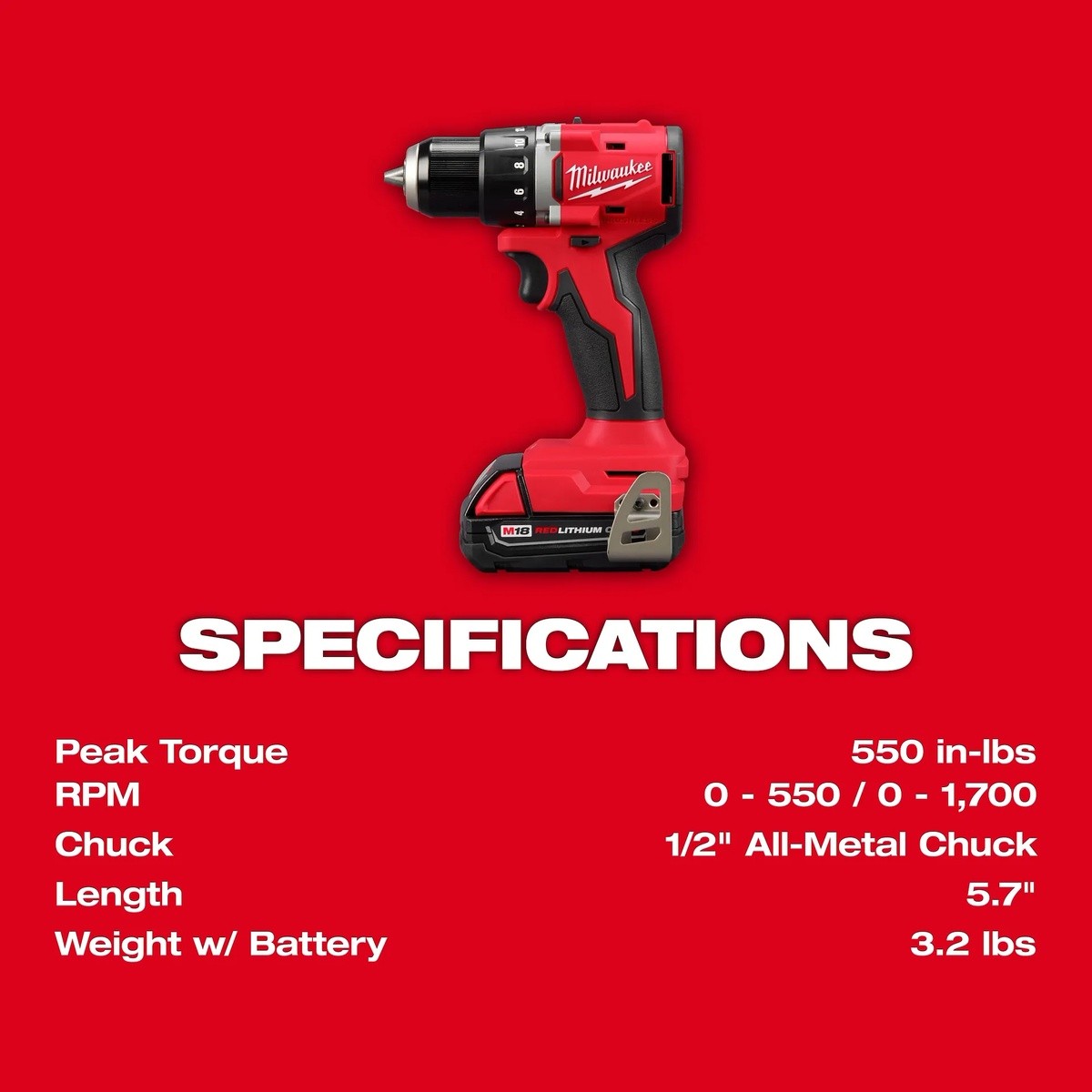 Milwaukee 3601-21CT M18 18V Compact Brushless 1/2" Drill Driver Kit 5.7" Length (Kit) - 4
