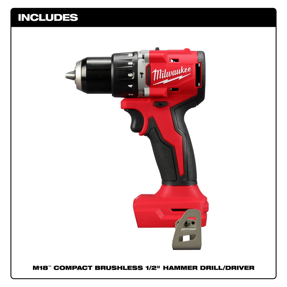 Milwaukee 3602-20 M18 Compact Brushless 1/2" Hammer Drill/Driver - 3