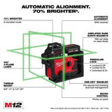 Milwaukee 3642-21 M12 Green 360 3-Plane Laser with Automatic Alignment and Receiver Kit (M12 XC4.0 Battery) - 2