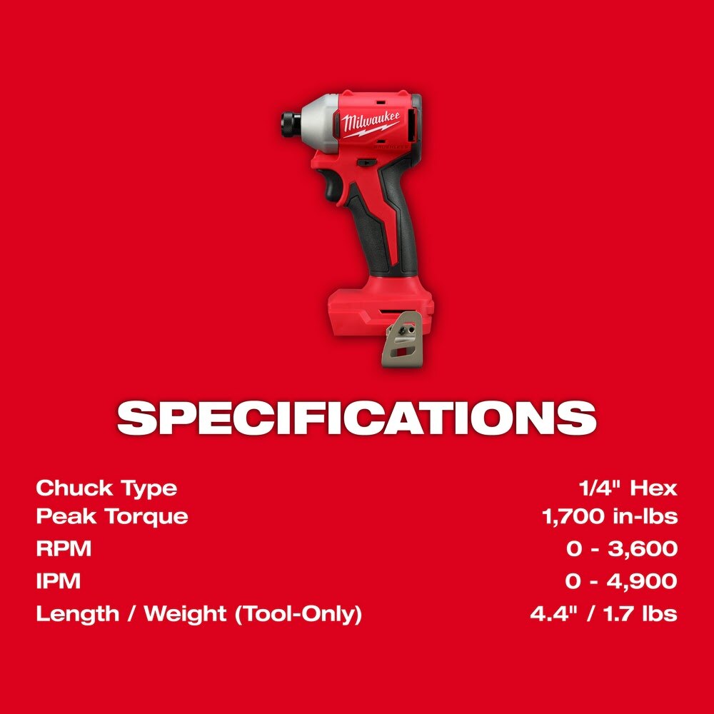 Milwaukee 3650-20 M18 Compact Brushless 1/4" Hex Impact Driver - 5