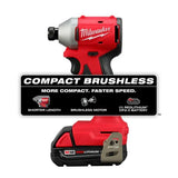 Milwaukee 3650-21CT M18 18V Compact Brushless 1/4" Hex Impact Driver Kit 4.4" L x 2.1" W (1 2.0Ah Battery, 1 Charger, 1 Contractor Bag) - 2