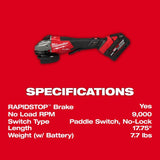 Milwaukee 3670-22 M18 FUEL 4-1/2"-6" Braking Grinder, Paddle Switch Kit - 9