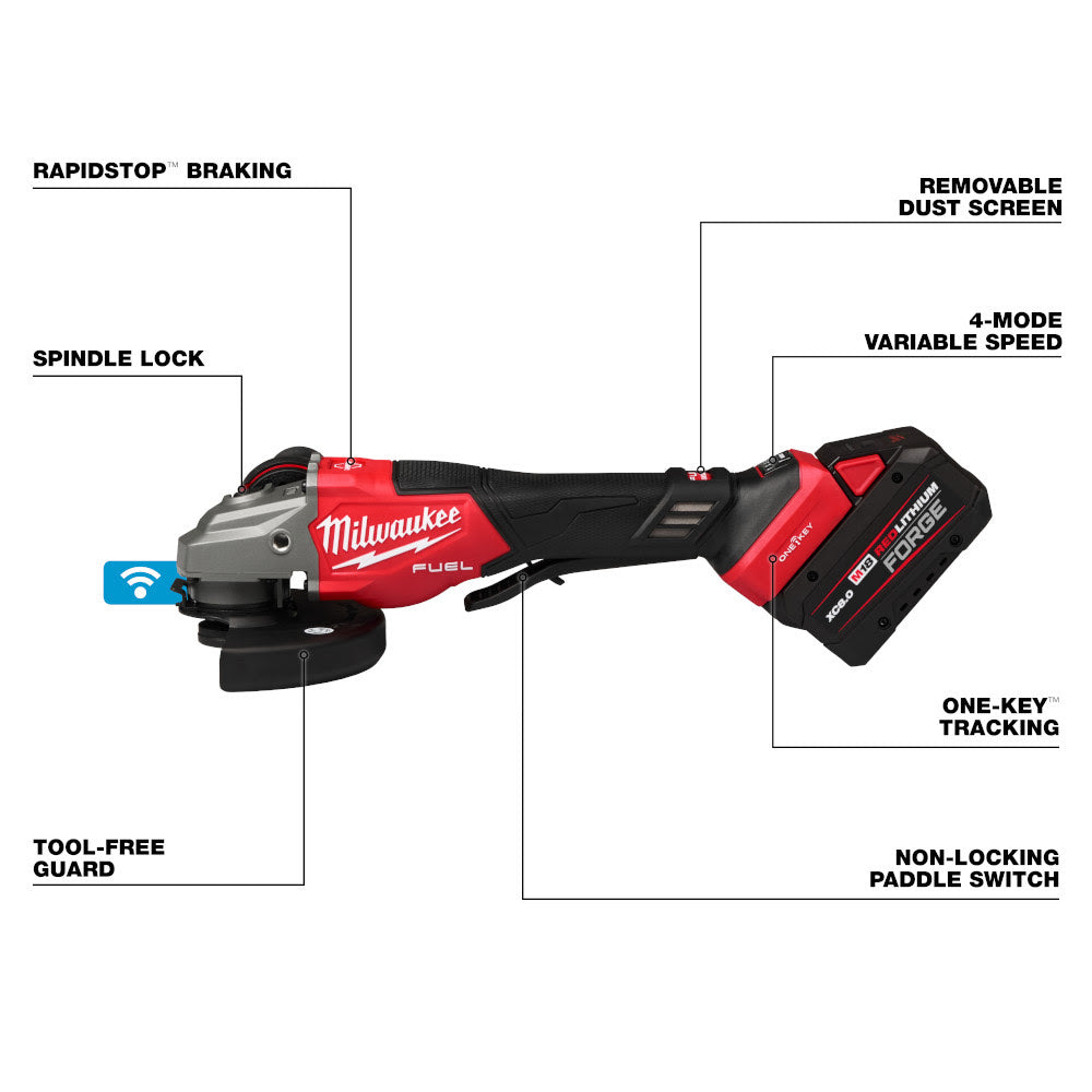 Milwaukee 3672-22 M18 FUEL 4-1/2"-6" Variable Speed Braking Grinder, Paddle Switch w/ ONE-KEY Kit - 4