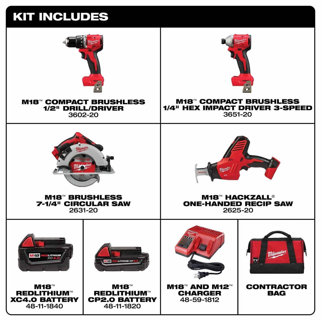 Milwaukee 3693-24CX M18 4-Tool Combo Kit - 3