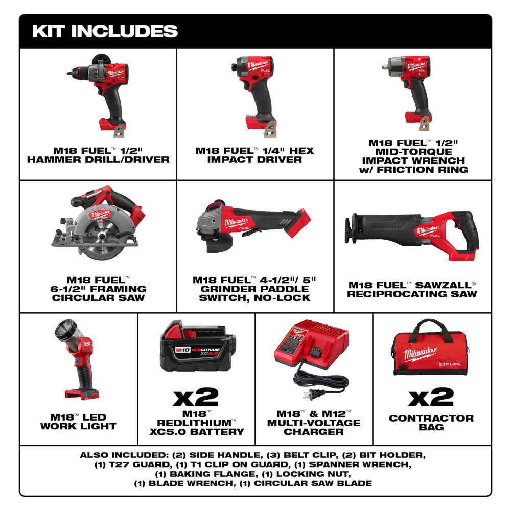 Milwaukee 3697-27 M18 Fuel 7-Tool Combo Kit - 16