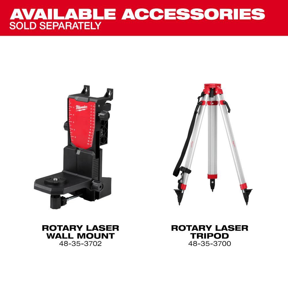 Milwaukee 3704-21 M18 Red Exterior Dual Slope Rotary Laser Level Kit w/ Receiver & Remote - 5