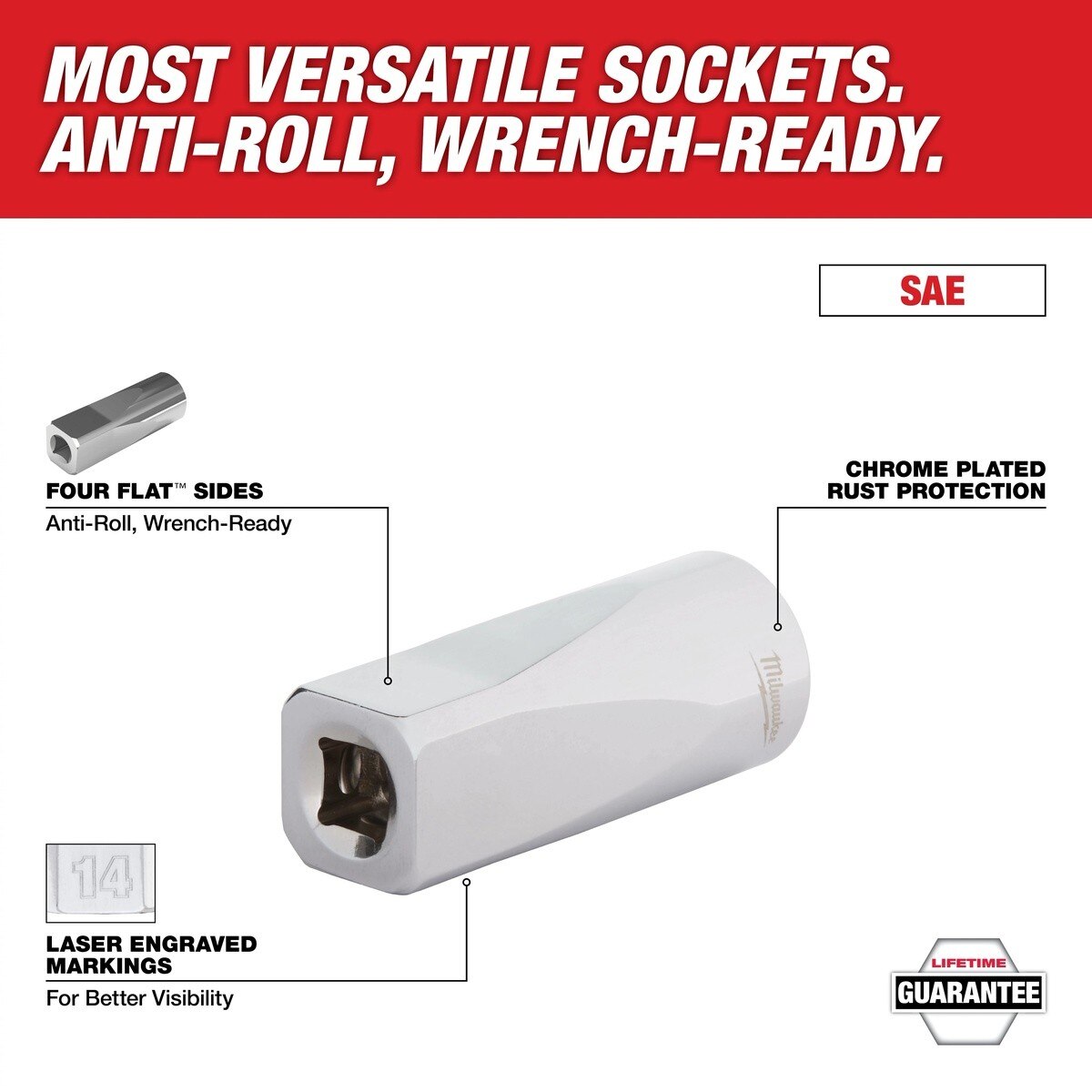 Milwaukee 45-34-9001 1/4" Drive 3/16" SAE 6-Point Socket with Four Flat Sides - 2