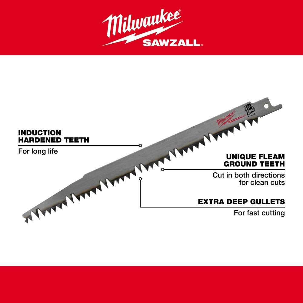 Milwaukee 48-00-1301 Sawzall Blade Wood 5 Teeth per Inch 9-Inch Length, 5 Pack - 5