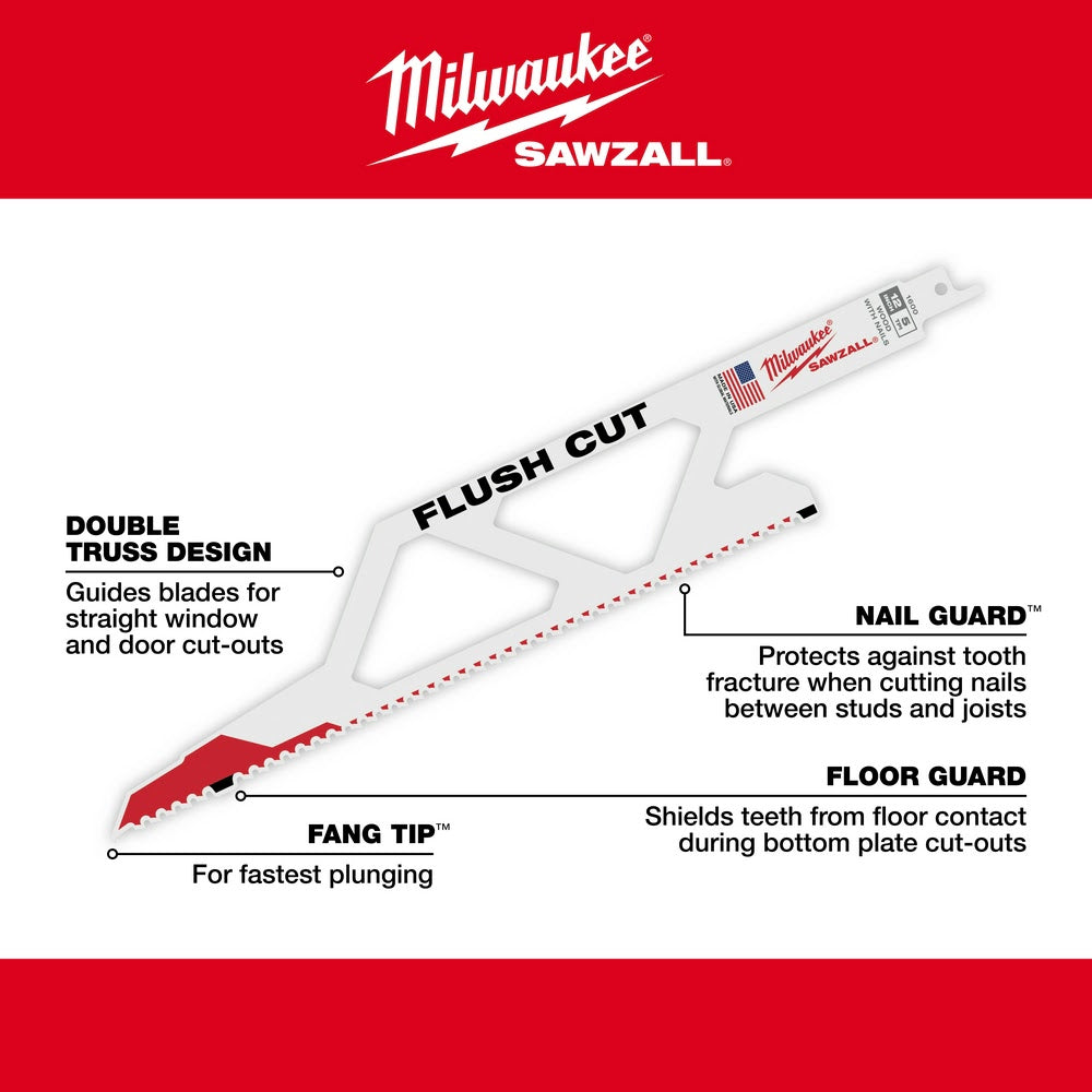 Milwaukee 48-00-1600 Flush Cut Sawzall Blade - 4