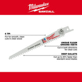 Milwaukee 48-00-5015 6" x 6TPI Super Sawzall Blade 5-Pack - 5