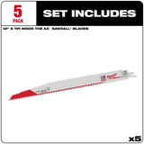 Milwaukee 48-00-5027 12" x 5/8TPI Bi-Metal AX Super Sawzall Blade 5-Pack - 2