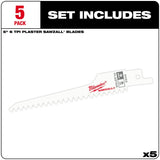 Milwaukee 48-00-5052 5" x 6TPI Bi-Metal Super Sawzall Blade 5-Pack - 2