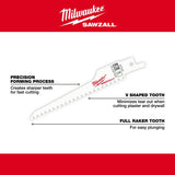 Milwaukee 48-00-5052 5" x 6TPI Bi-Metal Super Sawzall Blade 5-Pack - 5