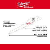 Milwaukee 48-00-5052 5" x 6TPI Bi-Metal Super Sawzall Blade 5-Pack - 5