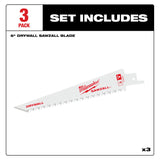 Milwaukee 48-00-5053 6” 8TPI Drywall SAWZALL Blades (3 pk) - 2