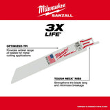 Milwaukee 48-00-5090 4" x 10TPI Bi-Metal Super Sawzall Blade 5-Pack - 6