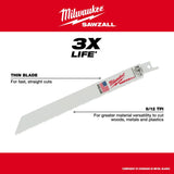 Milwaukee 48-00-5093 8" x 8/12TPI Bi-Metal Super Sawzall Blade 5-Pack - 5