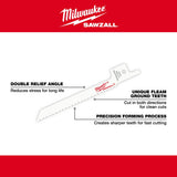 Milwaukee 48-00-5161 3-5/8" x 10TPI Bi-Metal Super Sawzall Blade - 5