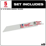 Milwaukee 48-00-5182 6" x 14TPI Bi-Metal Super Sawzall Blade - 3