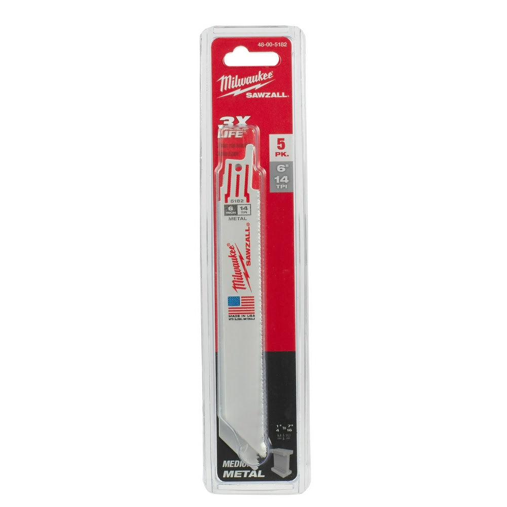 Milwaukee 48-00-5182 6" x 14TPI Bi-Metal Super Sawzall Blade - 11