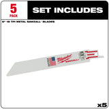 Milwaukee 48-00-5184 6" x 18TPI Bi-Metal Super Sawzall Blade - 3