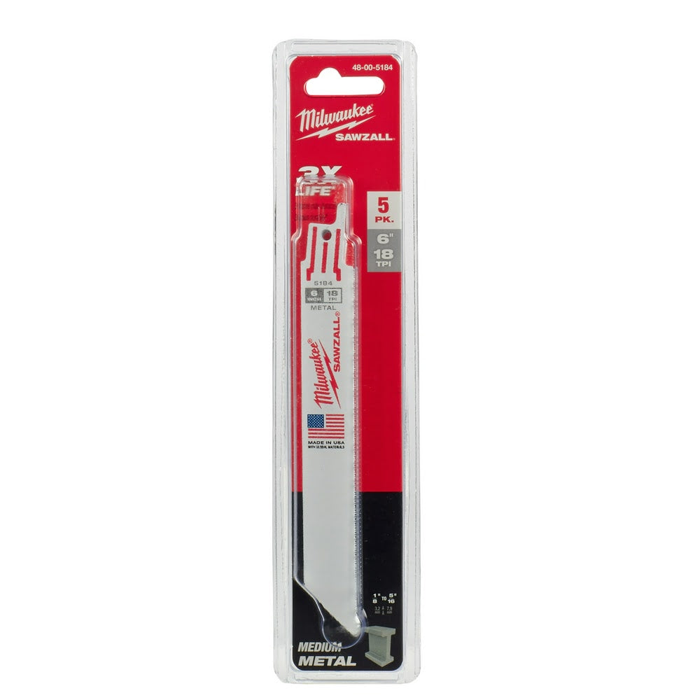 Milwaukee 48-00-5184 6" x 18TPI Bi-Metal Super Sawzall Blade - 11