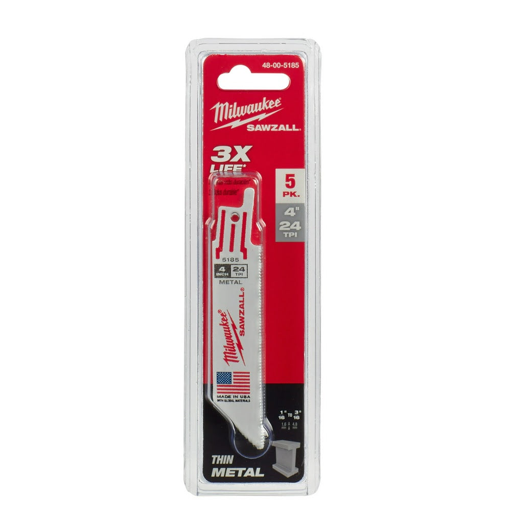 Milwaukee 48-00-5185 4" x 24TPI Bi-Metal Super Sawzall Blade - 10