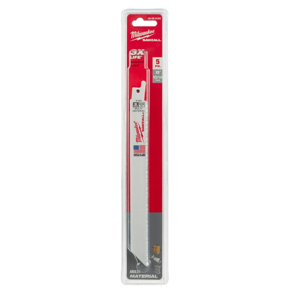 Milwaukee 48-00-5193 8" x 10/14TPI Bi-Metal Super Sawzall Blade - 19