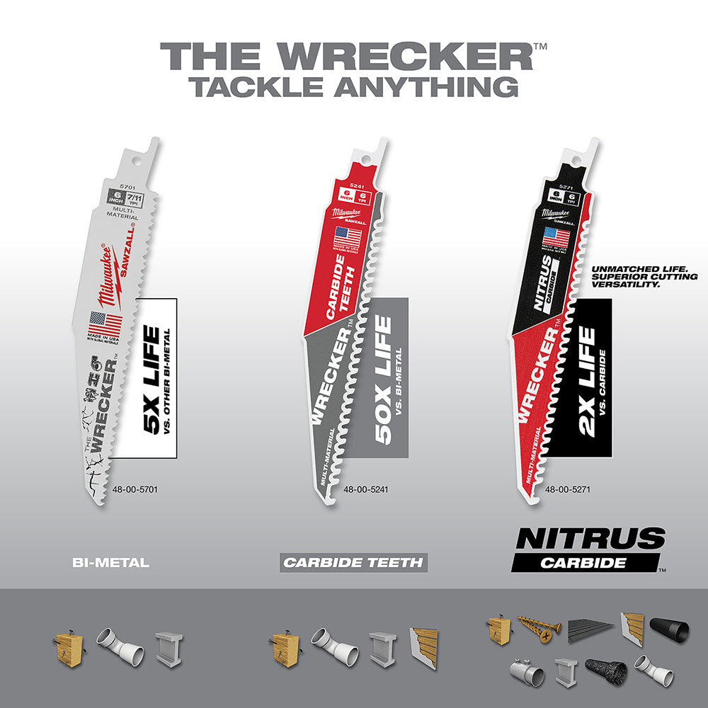 Milwaukee 48-00-5241 6" 6 TPI THE WRECKER™ with Carbide Teeth SAWZALL® Blade 1PK - 6