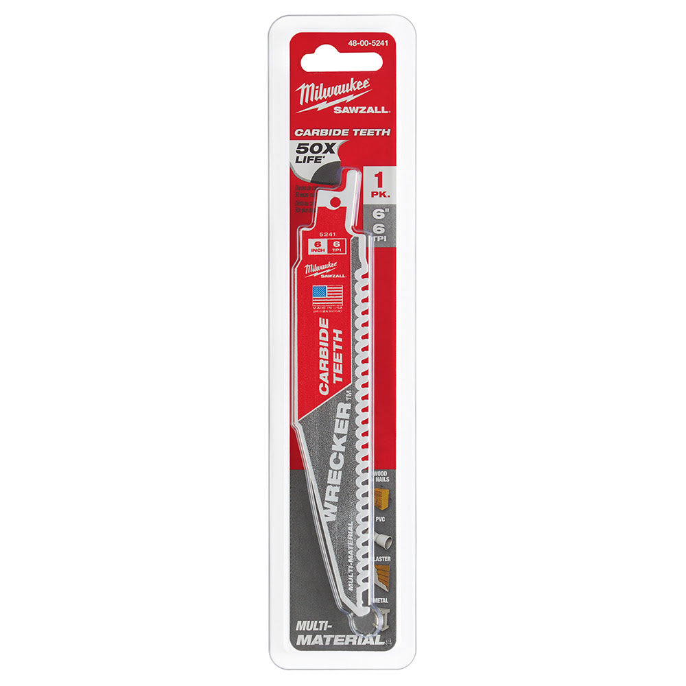 Milwaukee 48-00-5241 6" 6 TPI THE WRECKER™ with Carbide Teeth SAWZALL® Blade 1PK - 10