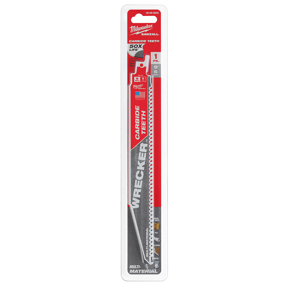 Milwaukee 48-00-5242 9" 6 TPI THE WRECKER™ with Carbide Teeth SAWZALL® Blade 1PK - 10