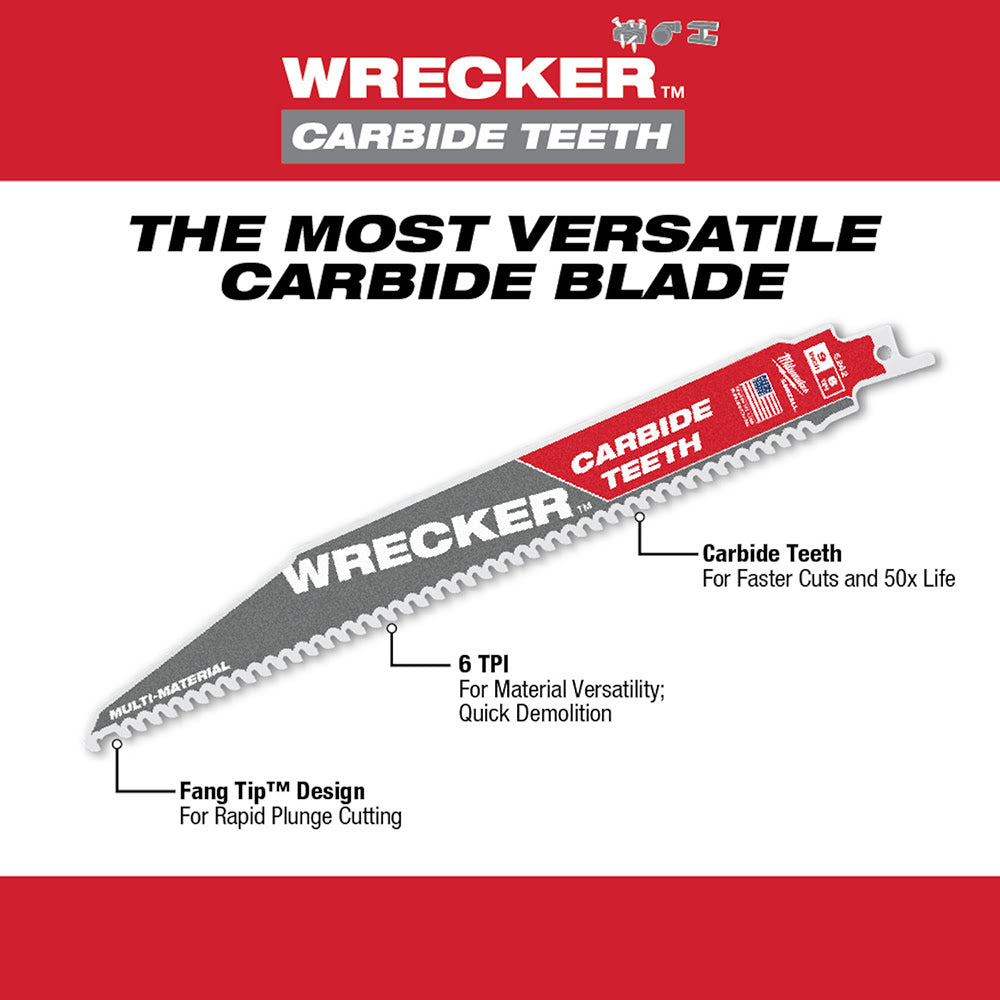 Milwaukee 48-00-5243 12" 6 TPI THE WRECKER™ with Carbide Teeth SAWZALL® Blade 1PK - 5