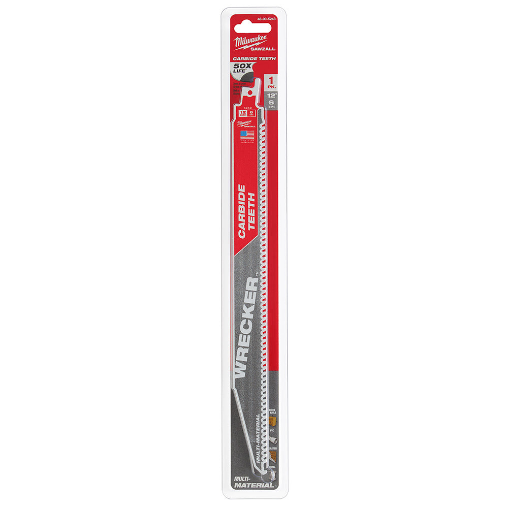 Milwaukee 48-00-5243 12" 6 TPI THE WRECKER™ with Carbide Teeth SAWZALL® Blade 1PK - 10