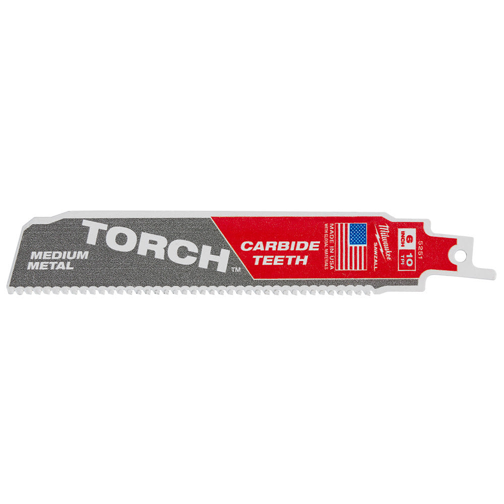 Milwaukee 48-00-5251 6" Reciprocating Saw Blade 10TPI The TORCH with Carbide Teeth for Medium Metal 1PK - 13