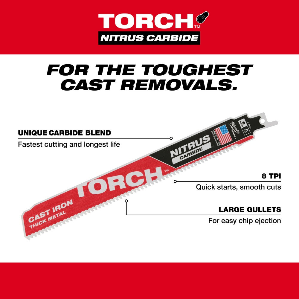 Milwaukee 48-00-5263 12” 7TPI The TORCH™ with NITRUS Carbide™ for Cast Iron SAWZALL®  Blade 1PK - 4